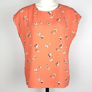 Halogen Sleeveless Lightweight Top Blouse Tiny Floral Print on  Peach Size Small